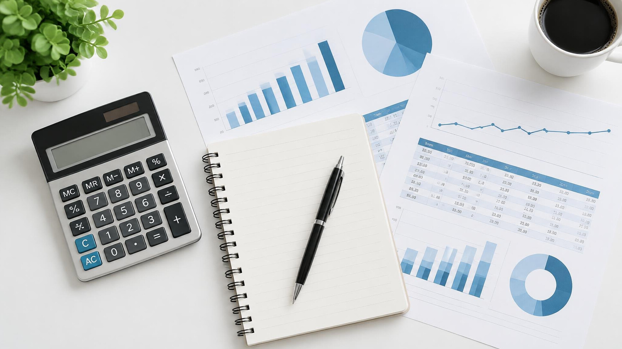 Calculator and financial documents on a desk