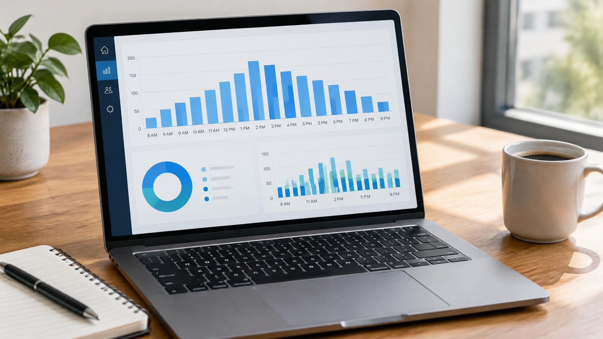 Analytics dashboard with charts on a screen