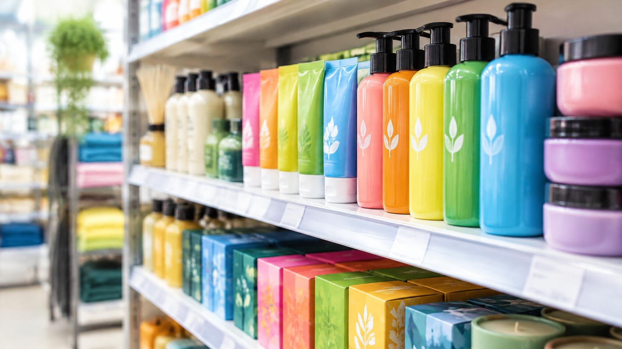 Fresh products arranged on supermarket shelves